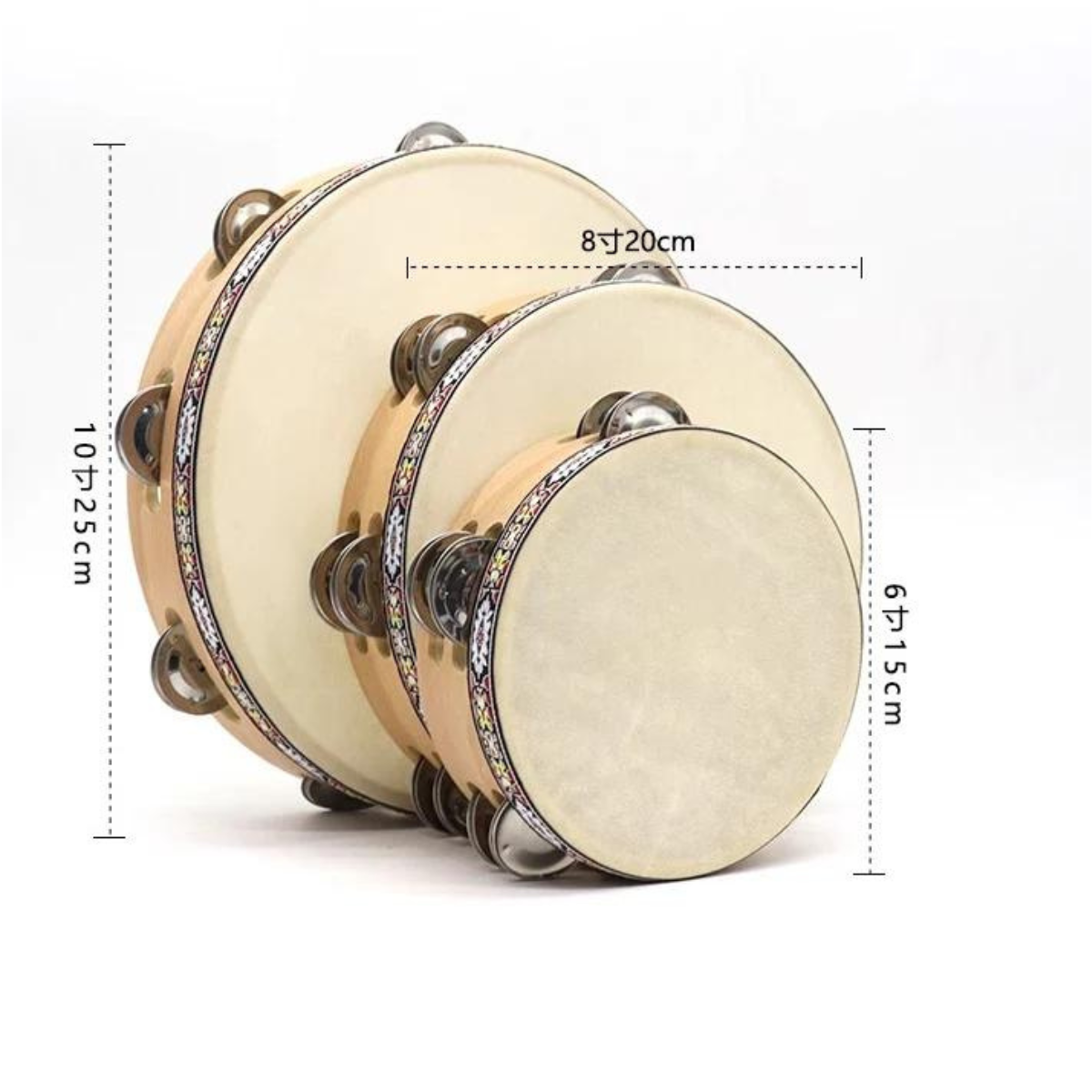 Beech wood hand-held tambourine (hand drum)